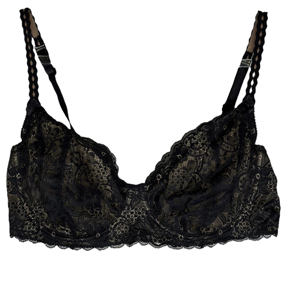 Avenue Body Underwire Bra 42DD Beautiful Black Lace Over Tan Not Padded #B21